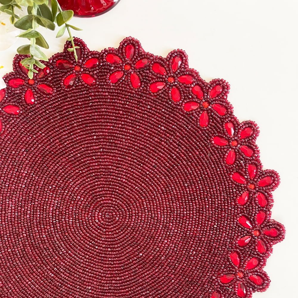 Enliven, Set of 2, Handmade beaded placemat, tablemat, 14 inch