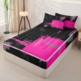thumbnail image 2 of Erosebridal Abstract Block Stripes Zipper Twin Comforter Sets with Fitted Sheet and 2 Pillowcases,Watercolor Graffiti Zipper Bedding Set,Hot Pink Gray Black,Black Reversible, 2 of 6