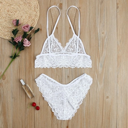

Gaiseeis Women Girl Tempting Sexy Lace Bra Lingerie Bodice Underwear Bodysuit Sleepwear White S