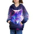 thumbnail image 3 of Xoenoiee Boys Hoodies Galaxy Wolf Print Hooded Sweatshirt Long Sleeve Sweater with Front Kangaroo Pocket for Kids Workout Travel Walk, Fall Winter Clothing, M, 3 of 7