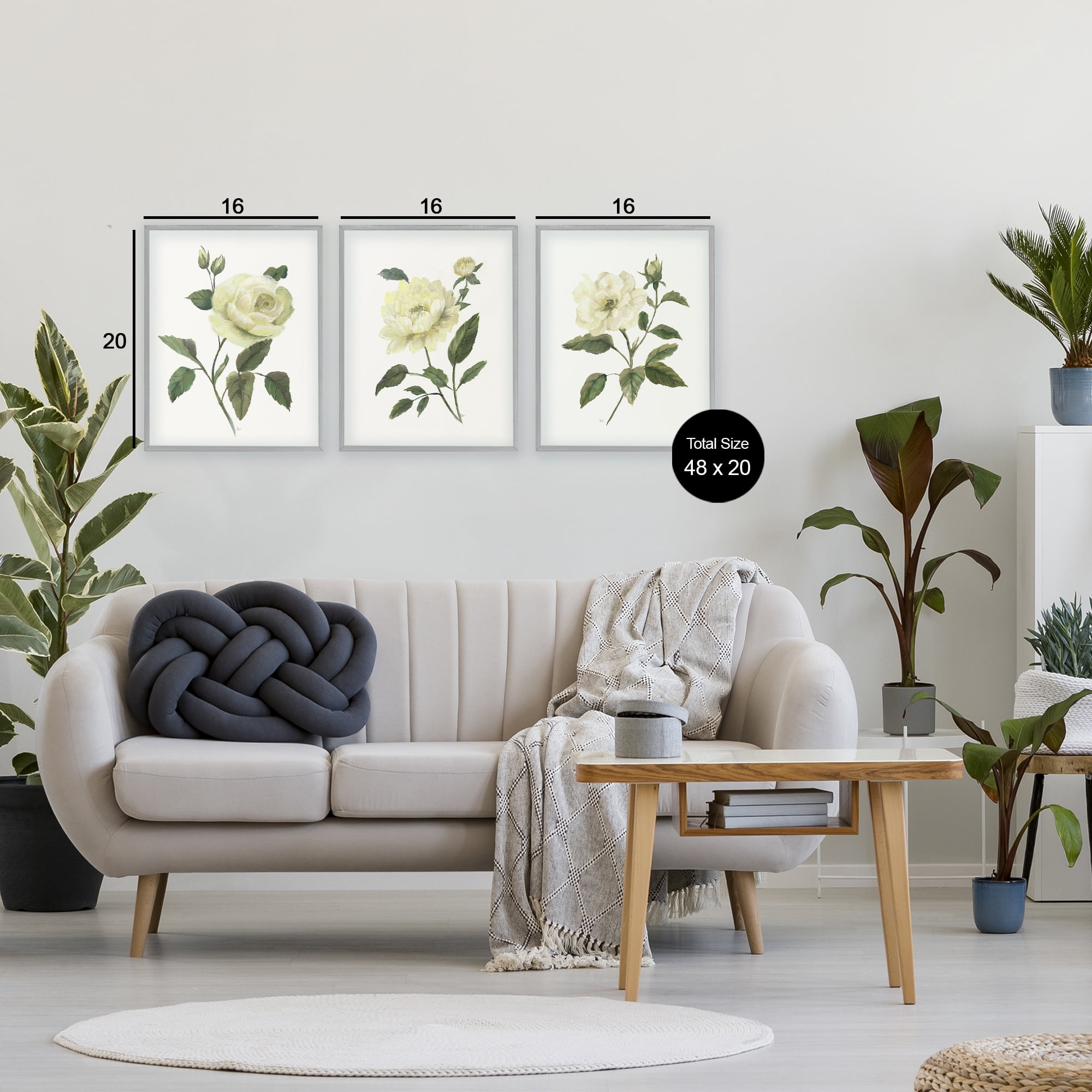 Stupell Industries Ivory Budding Garden Flowers 3 Piece Gray Framed Giclee Art Set, design by Nan