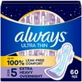 thumbnail image 2 of Always Ultra Thin Pads with Wings, Size 5, Extra Heavy Overnight Absorbency, 60 Count, 2 of 13