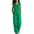 thumbnail image 2 of BRELIL Women's Two Piece Sets V Neck Sleeveless Hoodie Wide Leg Pants Casual Lounge Matching Sets Solid Boho Vacation Travel Outfits Loose Tracksuit, Green XL, 2 of 6