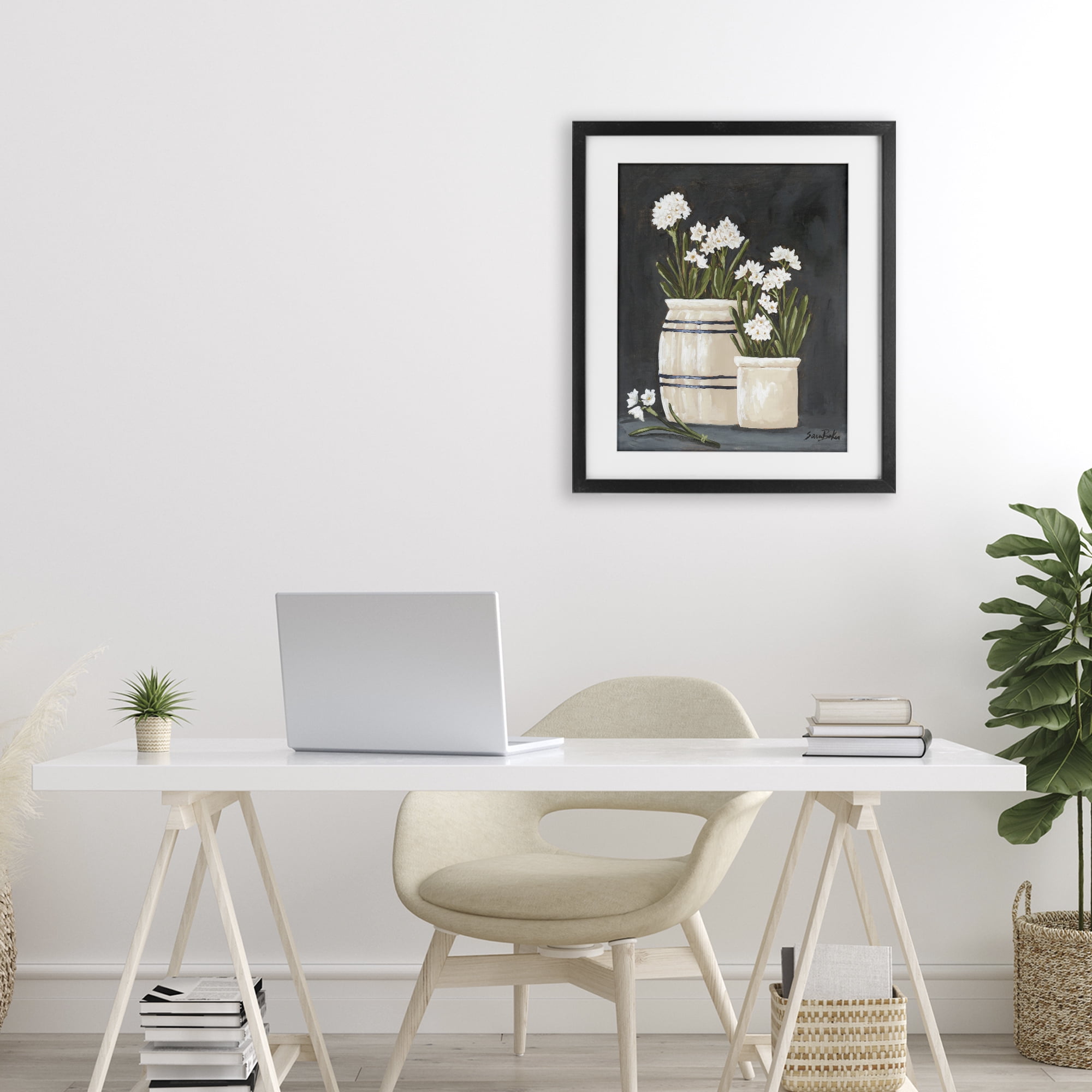 Stupell Industries Vintage Crocks & Paperwhites Black Framed Print Under Glass, design by Sara Baker
