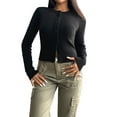 thumbnail image 2 of Women'S Slim Fitted Round Neck Cardigan Sweater Button Down Basic Knit Outerwear Black M, 2 of 9