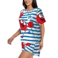 thumbnail image 2 of Bingfone Red Funny Crab on Blue Stripe Print Pajamas Sets for Women Soft Short-Sleeved Pjs with Lounge Shorts Two Piece Sleepwear, 2 of 8