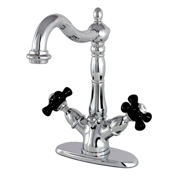 Kingston Brass KS1431PKX Double-Handle 1-or-3 Hole Deck Mount 4-Inch Centerset Bathroom Faucet with Brass Pop-Up in Polished Chrome