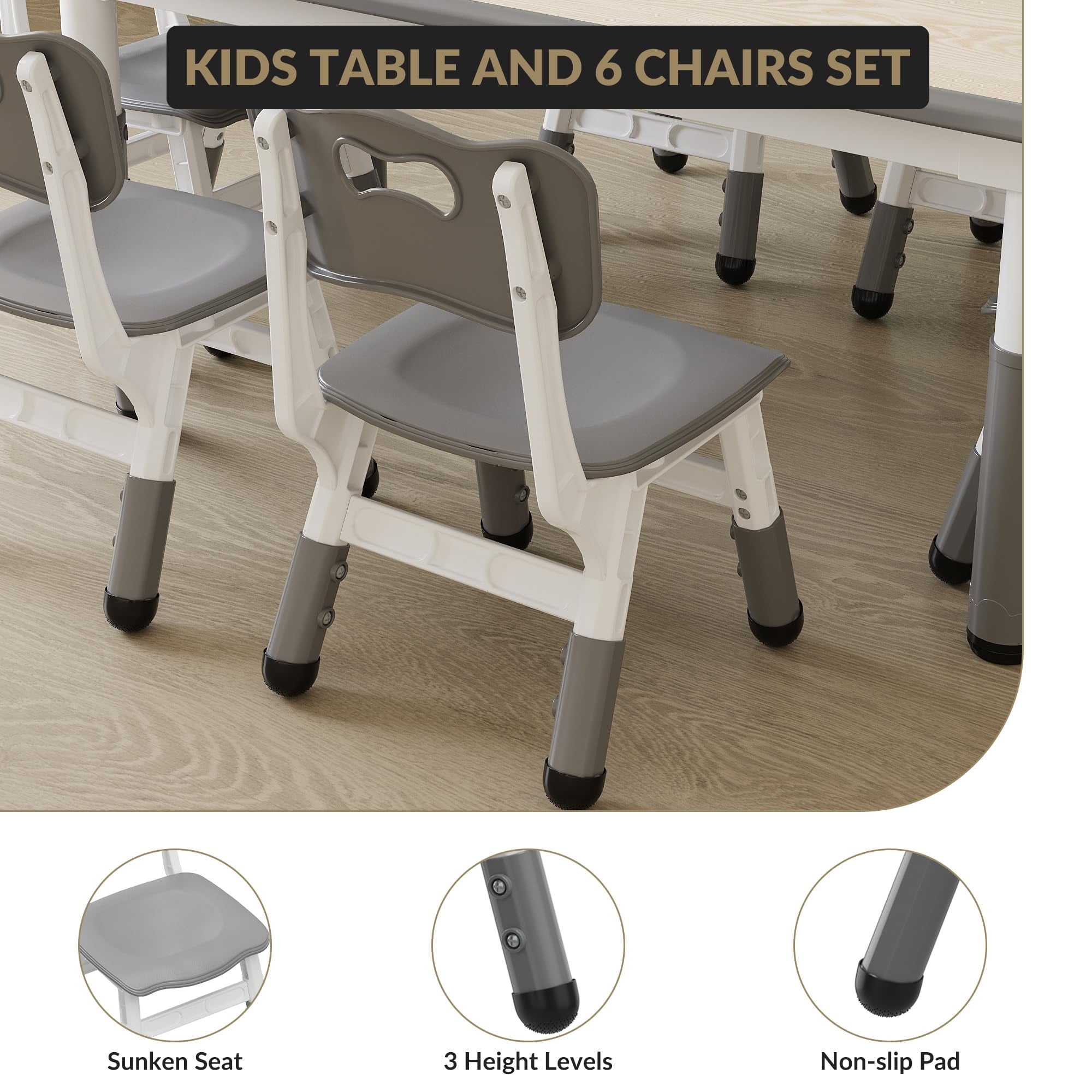 Accreate Kids Table & 6 Chairs Set with Storage Box - Height Adjustable Toddler Table for Ages 2-10, Graffiti Desktop, Non-Slip Legs - Ideal for Daycare, Classroom & Home Activities