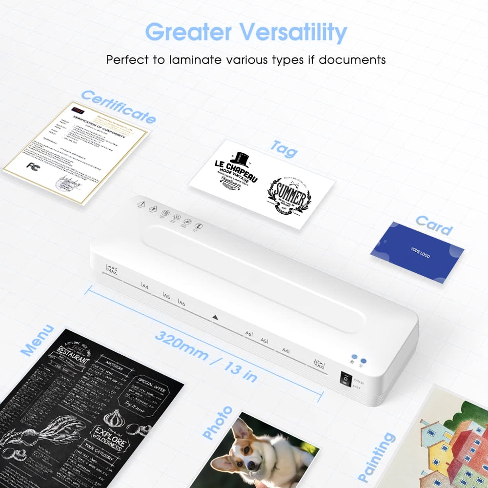 Crenova 13-Inch 3-in-1 Laminator Machine with Laminating Sheets, Trimmer & Corner Rounder, White, for Home Office, Holiday Gift