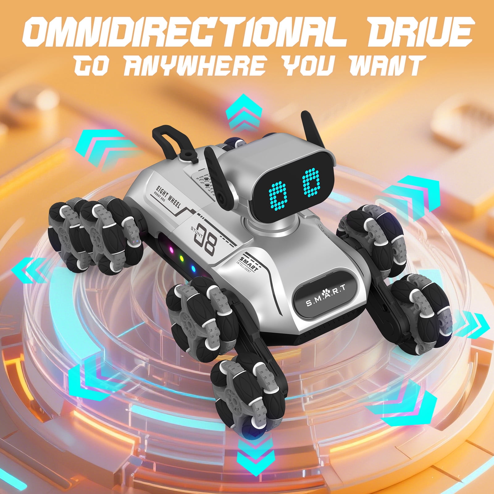 Dammyty RC Robot Dog for Kids, Intelligent Robot Toys with Light & Music, 8WD Stunt RC Dog Robot Toy for Boys Girls