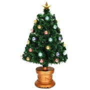 Costway 3Ft Pre-Lit Fiber Optical Firework Christmas Tree w/ Ornaments & Gold Top Star