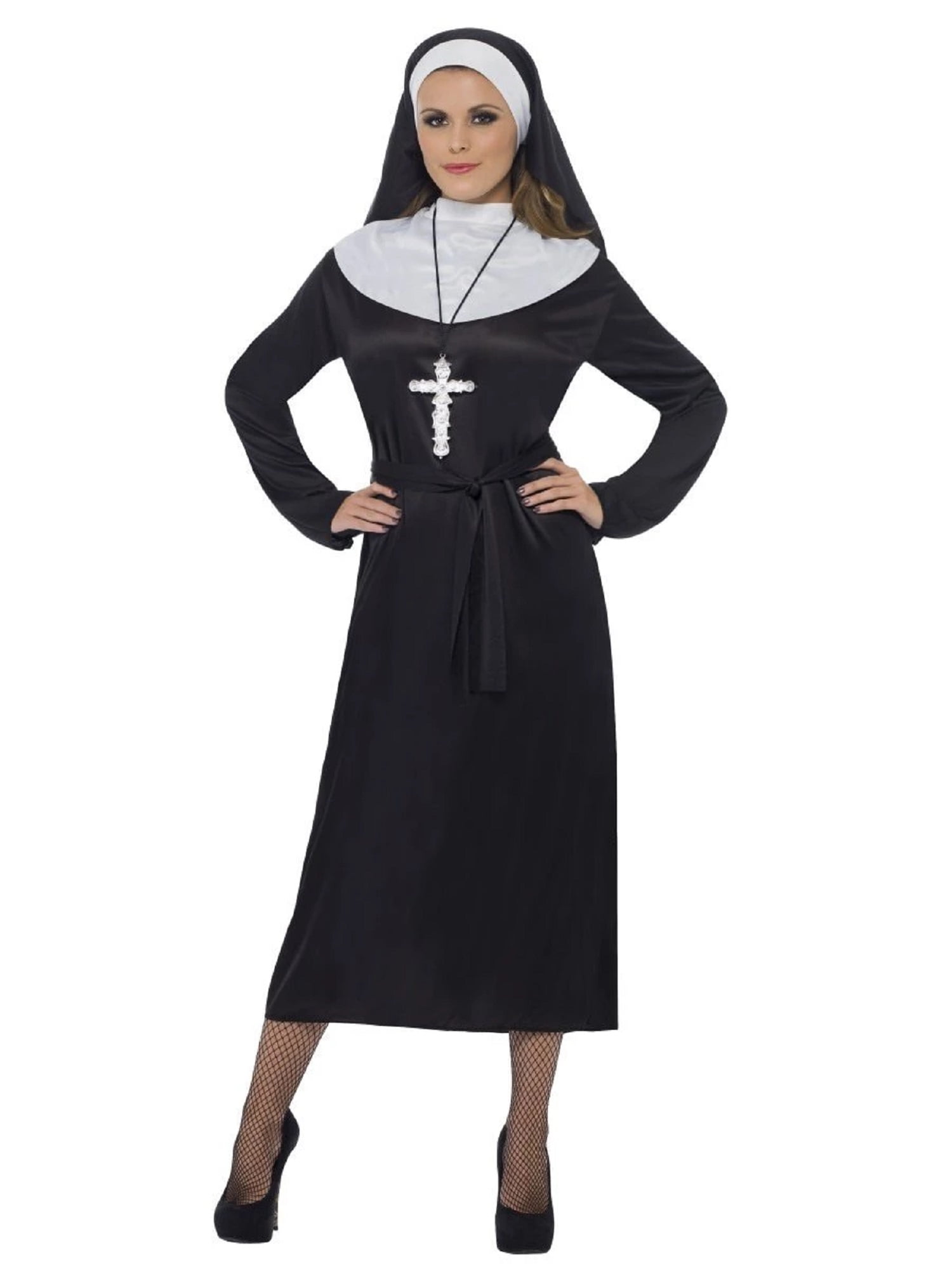 Halloween Ladies Nun Costume White Nuns Outfit Fancy Dress Relgious Figure Ghost