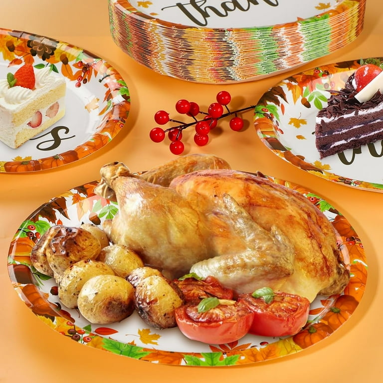 TRAHOO 50 Count Thanksgiving Oval Plates 10 X 12.5 Heavy Duty Paper Plates Large Disposable Dinner Plates Give Thanks Party Platters Thanksgiving Dinnerware Set Autumn Fall Harvest Decor Event S Walma...