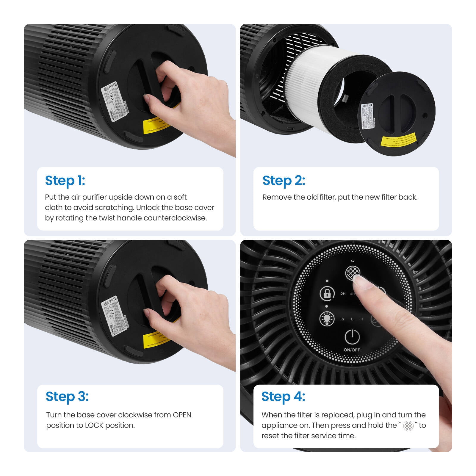 RENPHO H13 HEPA Replacement Air Filter for R-HAU02-WH/R-HAU02-BK, 3-Stage Filtration System, Pre-Filter, HEPA Air Filter, Net Filter, Especially for Allergies and Asthma, Pet Hair, Smokers