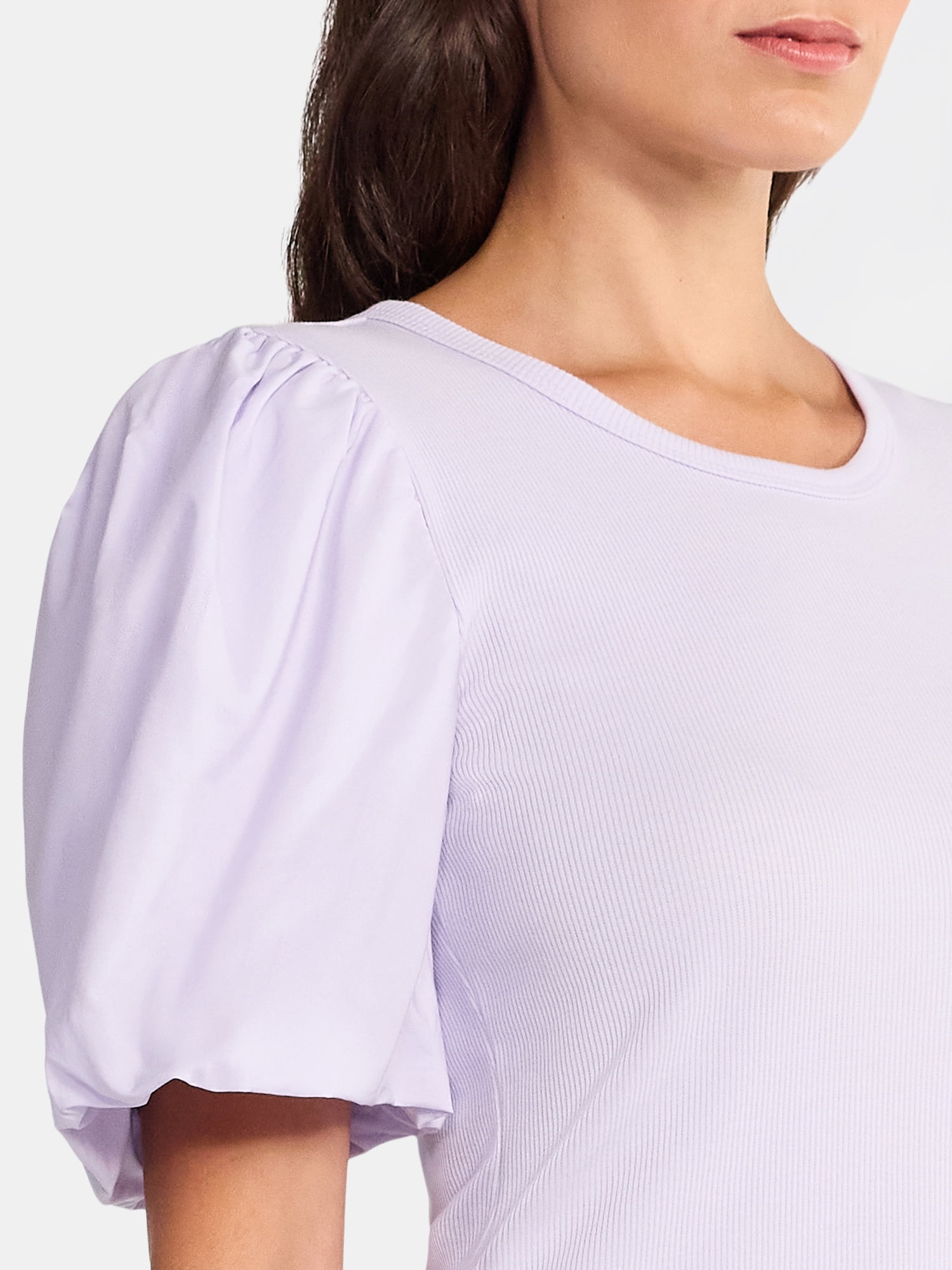 Time and Tru Women's Scoop Neck Mixed Media Top, Sizes XS-XXXL