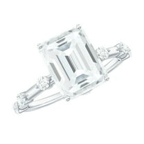 Rosec Jewels Emerald Cut Moissanite Solitaire Engagement Ring with Spaced Accent - 7X9 mm, 14K White Gold, US 11.00