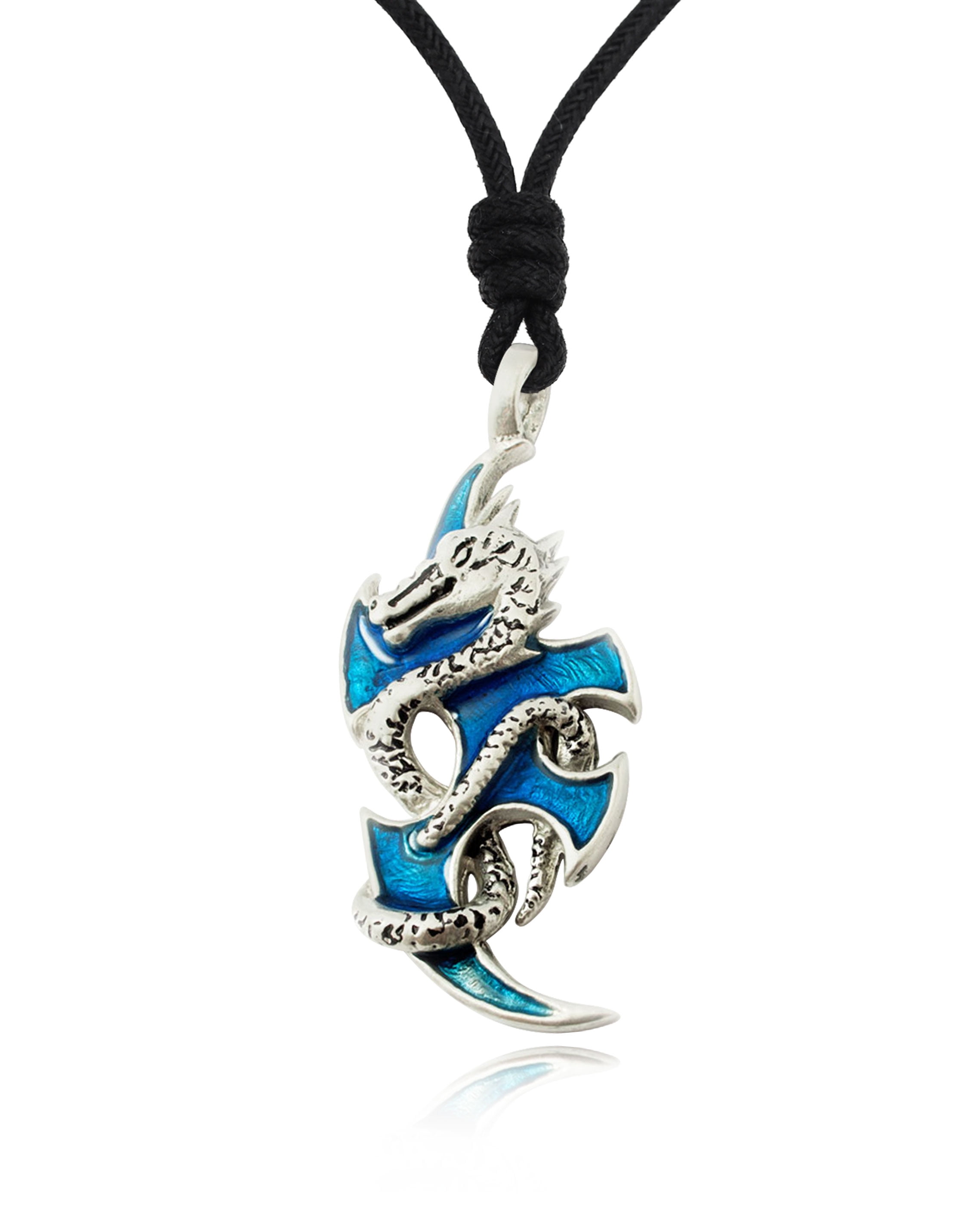 MET-00025: 45mm XL Pewter Dragon Charm with Blue Cabochon