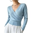 thumbnail image 2 of BRELIL Women's Fall Winter Long Sleeve Wrap Knitted Pullover Tops Solid Slim Casual Sweater for Daily Outfit, Sky Blue M, 2 of 8
