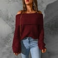 thumbnail image 2 of Odeerbi Sweaters For Women Fall Winter Sweaters Off The Shoulder 2024 Casual Soild Long Sleeve Knit Pullover Coat Burgundy, 2 of 8