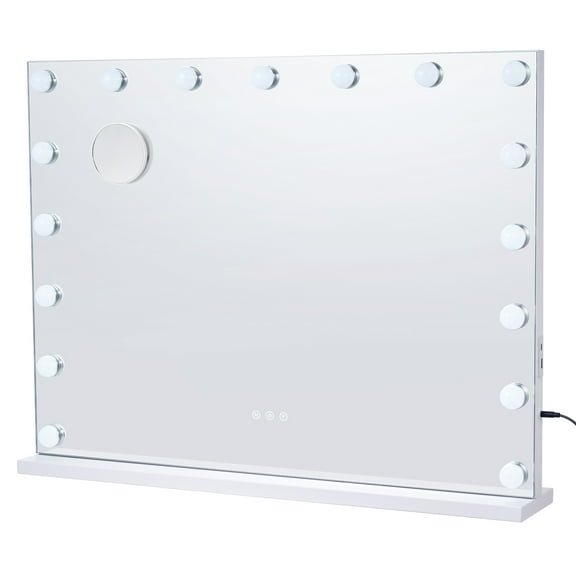 KFFKFF Hollywood Vanity Mirror with Lights, Adjustable Bulbs & 3 Lighting Modes, Makeup Mirror with Detachable 5X Magnification, USB Port, Type C, Touch Control, Desktop or Wall-Mount