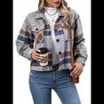 thumbnail image 2 of Chaqueta de Franela A Cuadros para Mujer, Larga, Solapa, Botones, Blusas Casuales, Abrigos Cortos Caqui XL, 2 of 10