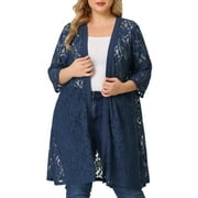 MODA NOVA Junior's Plus Cardigan Lace Open Front 3/4 Sleeve Bolero Cardigan Navy 4X