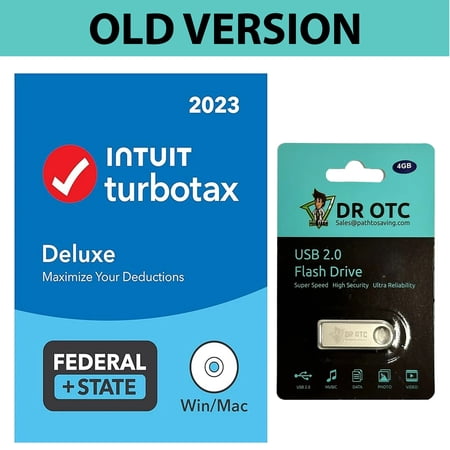 [Old Version] TurboTax Deluxe 2023 Tax Software - Federal & State Tax Return - Physical Disk & Download - BONUS FREE Dr OTC USB Drive 4GB