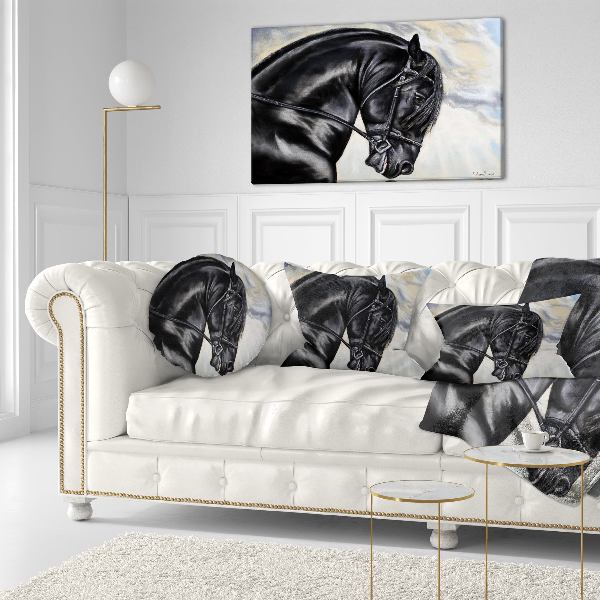 Designart Friesian Horse Painting - Animal Throw Pillow - 12x20
