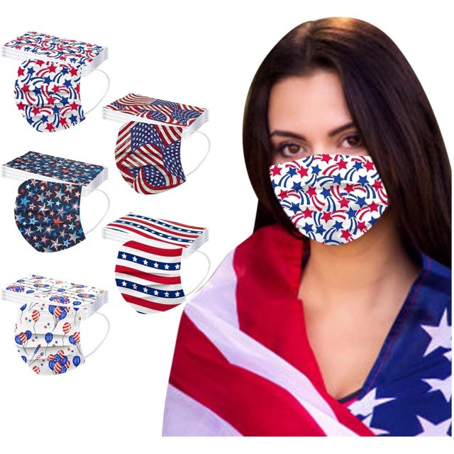 HUGFEGWE 50Pcs Patriotic Disposable Adults Face Masks,3 Ply Protective Disposable Face Masks with 4th of July Independence Day Designs (Independence Day D) CJB91-40814