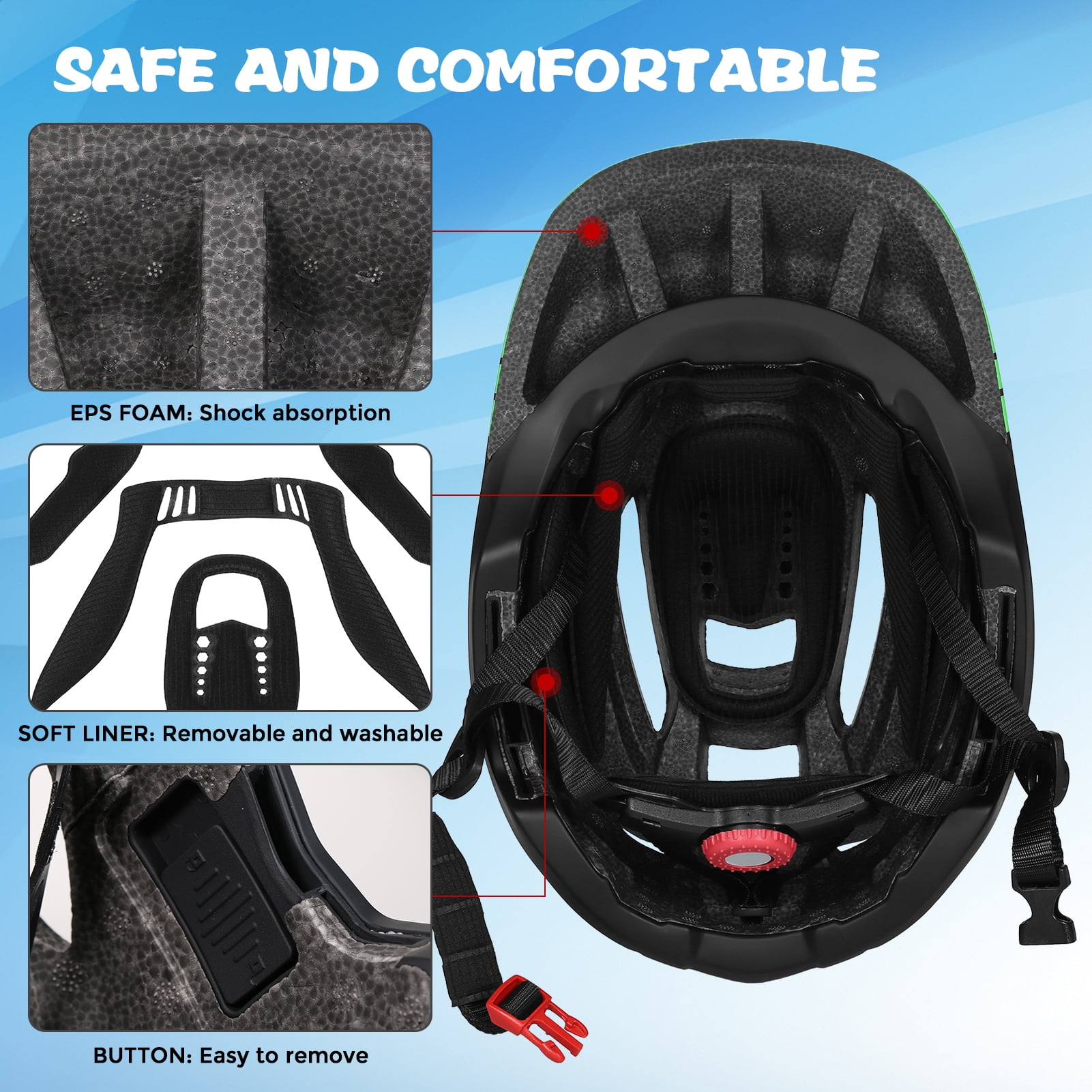 Kids Full Face Helmet Red White Detachable Design Convertible For Outdoor Sports