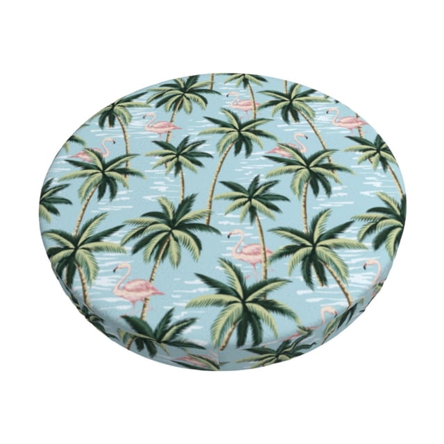 Disketp Flamingos And Palms Funda Redonda para Taburete, Funda de Cojín para Silla de Bar Suave y Elástica-13 inch
