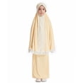 thumbnail image 3 of EnJoCho Kids Girls Abaya Musli𝗆 Full Cover Lace Hijab Dress Kaftan 𝖣ubai 𝖨slamic Prayer Eid Robe Maxi Skirt 2pcs Set Hijabi Modest Wear Childrens Outfit, 3 of 7