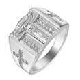 thumbnail image 2 of Opvise Chic Jesus Cross Carved Cubic Zirconia Inlaid Ring Unisex Wedding Jewelry Gift, 2 of 7