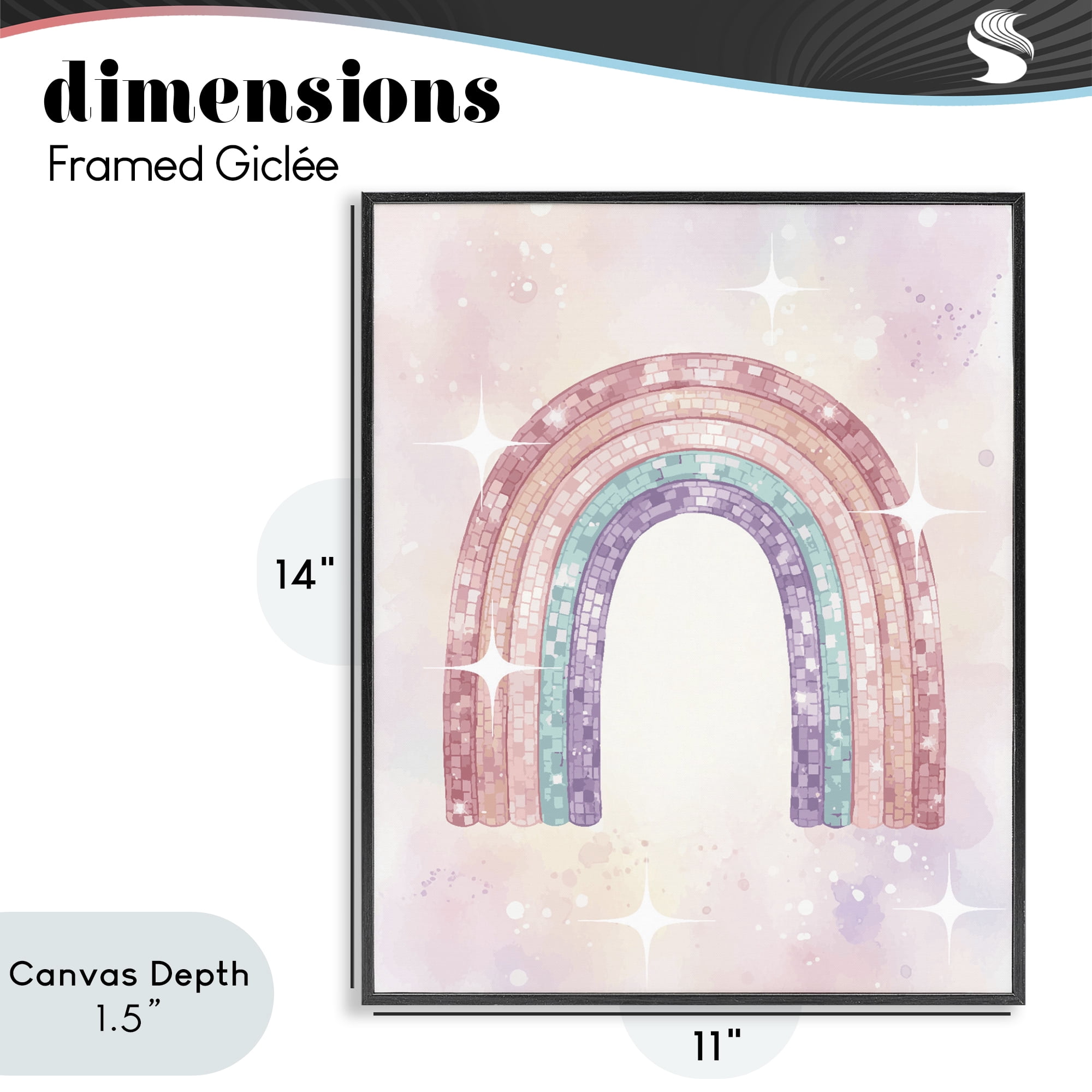 Stupell Industries Pastel Disco Rainbow Sparkles Black Framed Giclee Art, design by Lil' Rue