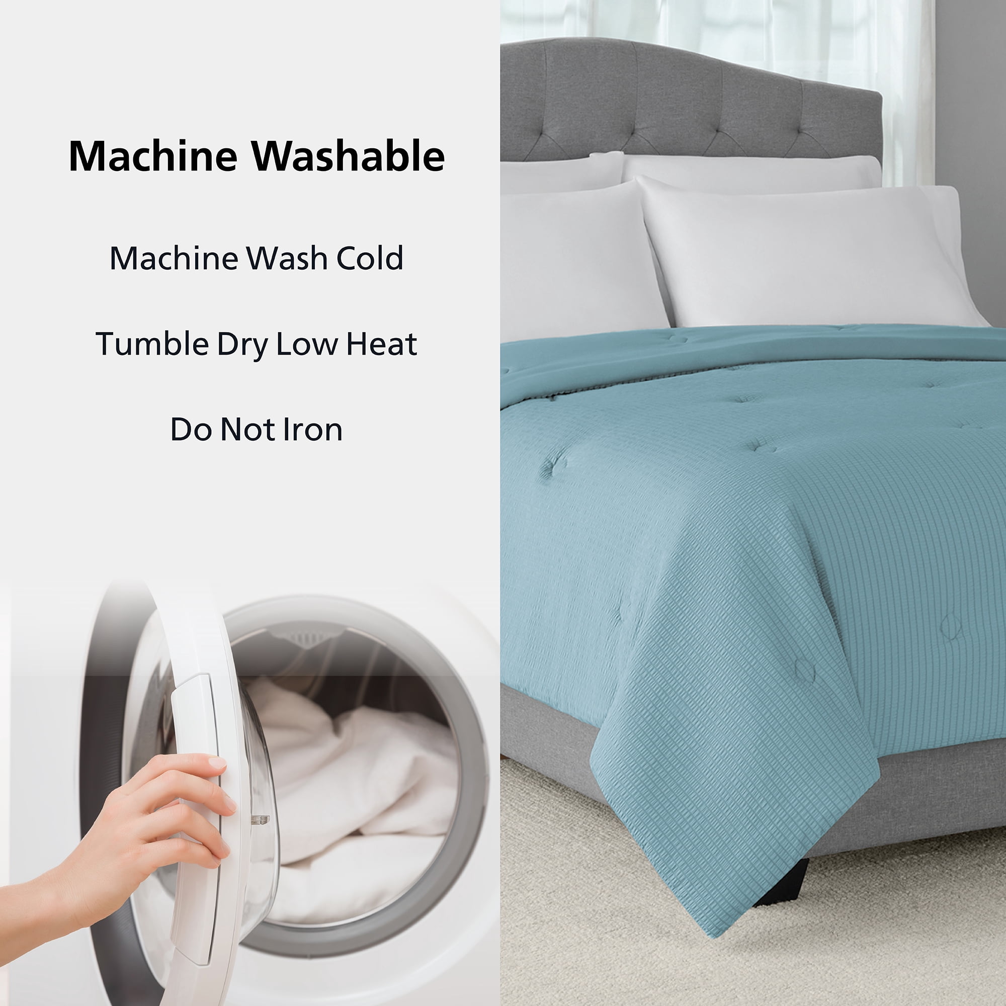Mainstays King Comforter, Blue Seersucker, Reversible, Down Alternative, All-Season