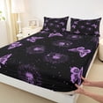 thumbnail image 3 of Manfei Romantic Purple Butterfly Bed Sheets, Retro Flower Floral King Sheets, Teen Kid Child Adult Sheet Set, Luxury Bedroom Decor, 4 Pieces, 3 of 7