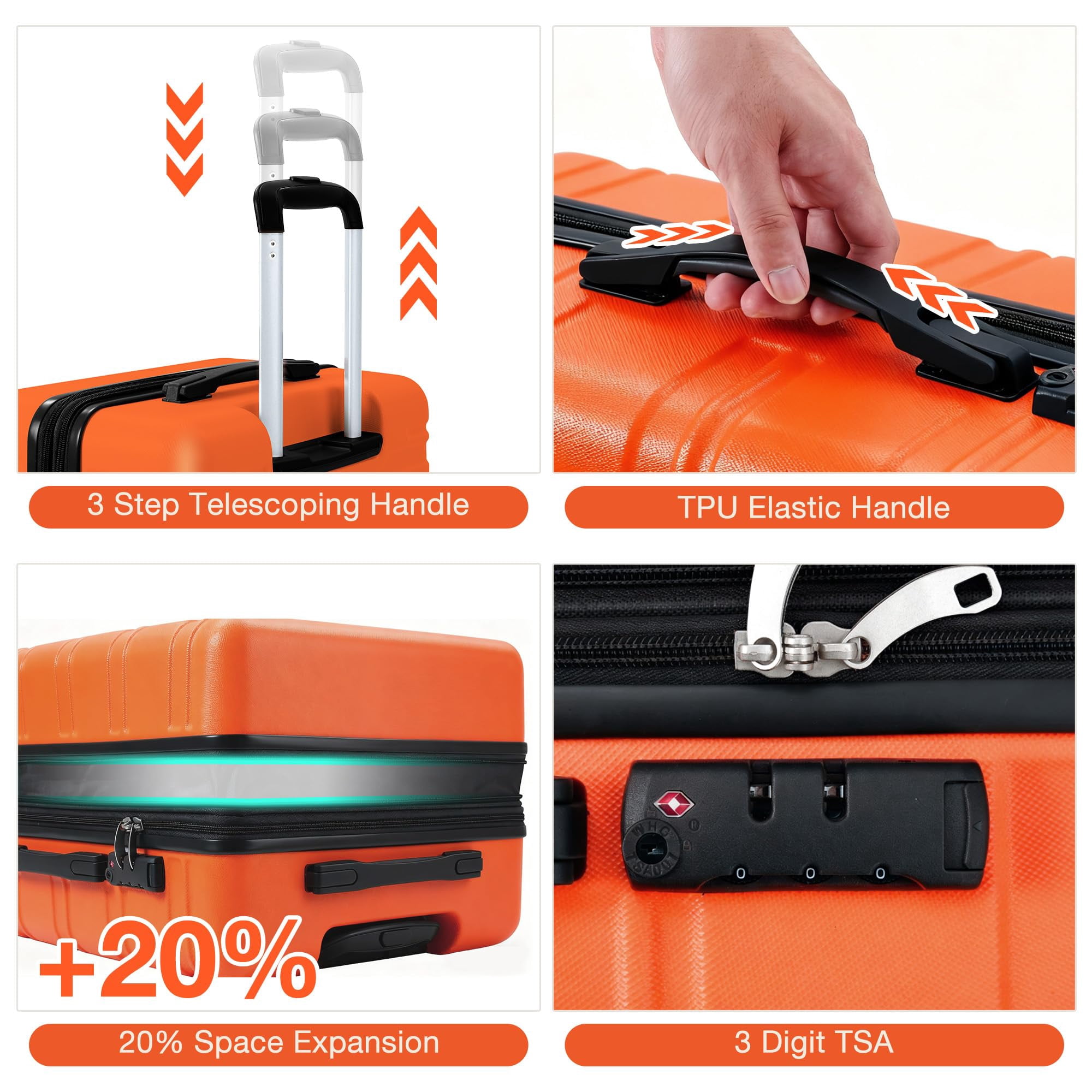 24" Expandable Hard Shell Carry On Luggage with No Noise Spinner Wheels, 77L ABS Hardside Carry On Suitcase with TSA Lock, Lightweight Hardshell Suitcase with Adjusts in 3 Stages for Trips, Vacations