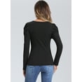thumbnail image 3 of DARING DIVA Women's Square Neck Puff Long Sleeve Basic Ribbed Tunic Blouse Black XS, 3 of 6
