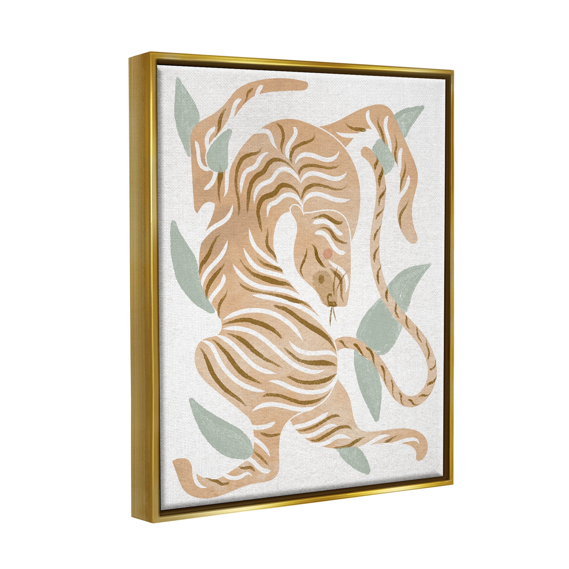 Contemporary Tiger Wildlife Shapes Animals & Insects Graphic Art Metallic Gold Framed Art Print Wall Art