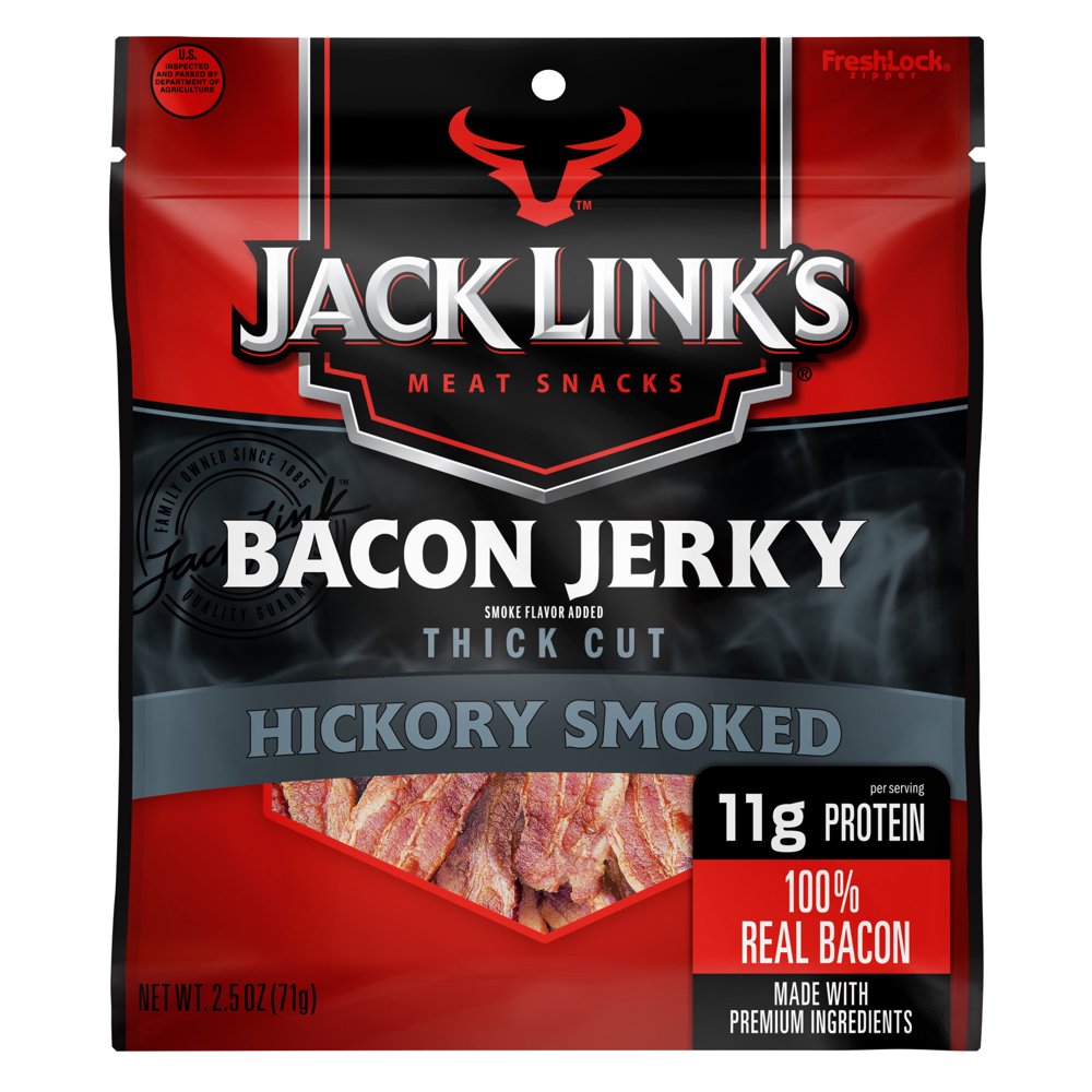 Jack Links Bacon Jerky, Hickory Smoked. Meat Protein Snack, 2.5oz