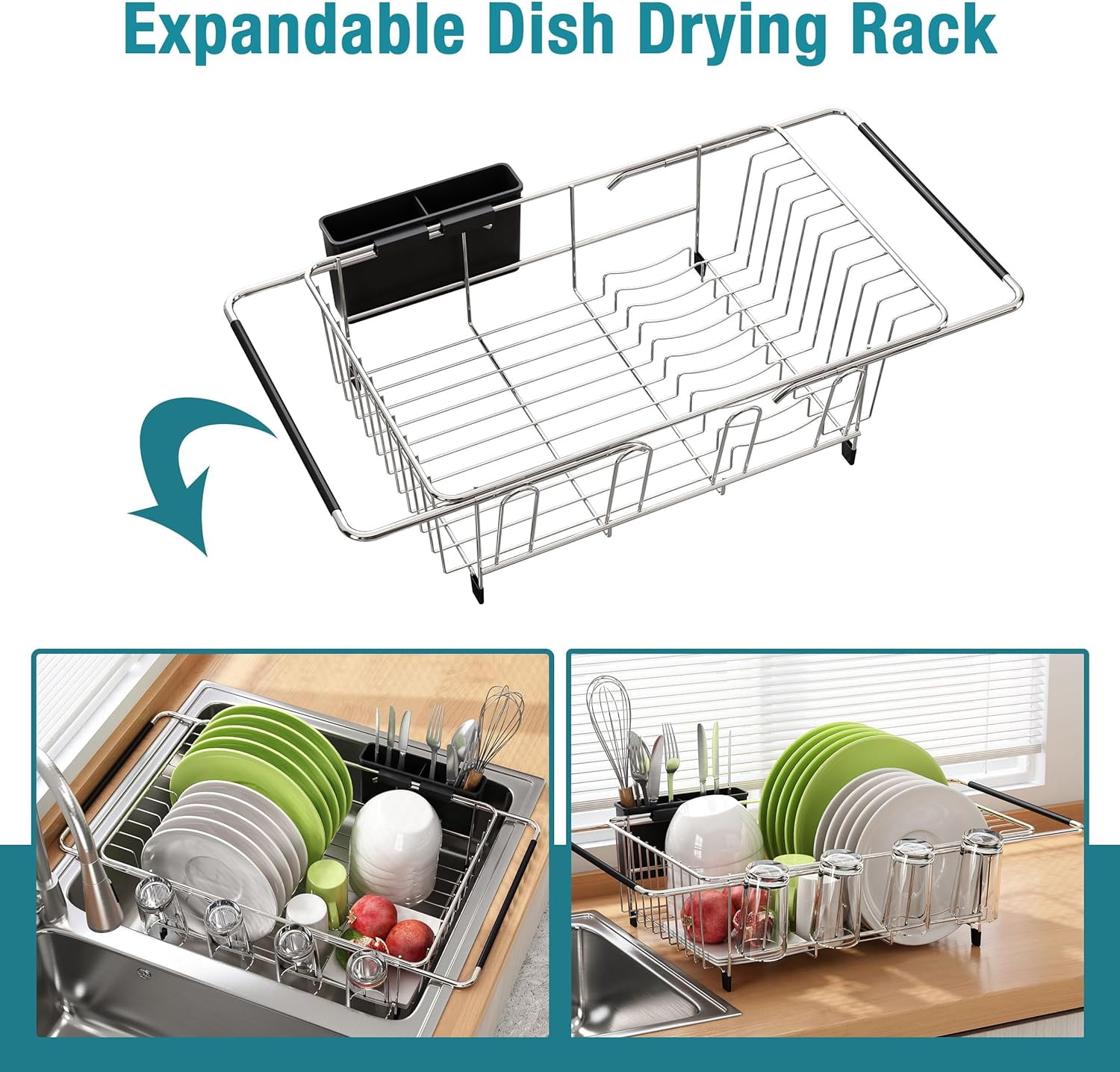 Dish Drying Rack in Sink Expandable Stainless Steel Dish Drainers for Kitchen Counter Dish Dryer Rack for Inside Sink
