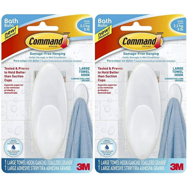 Command Towel Hook, Frosted, 5Pound Capacity, (Pack of 2) Walmart
