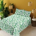 thumbnail image 2 of Ambesonne Leaves Greenery Fitted & Flat Sheet with Shams 4 Pcs Set, Art Modern Branches, Full, White Sea Green and Seafoam, 2 of 5