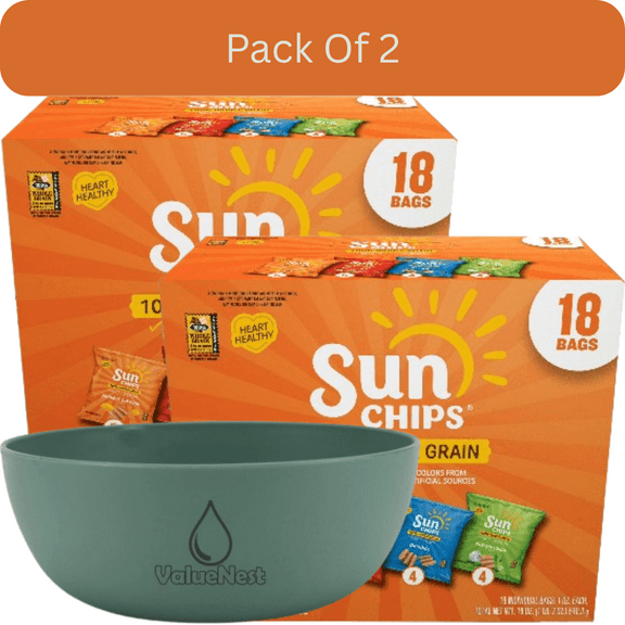 SunChips Whole Grain Variety Pack, 4 Classic Flavors, 18 Single Serve Bags, with Olive Green Bowl by ValueNest