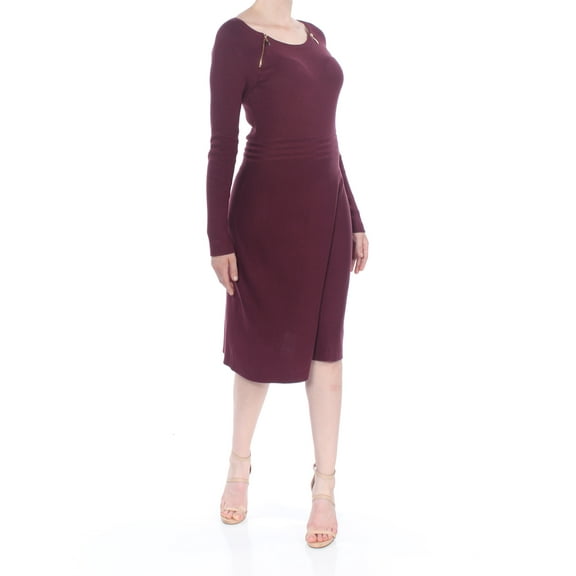 INC $99 Womens Burgundy Zipper Shoulder Ribbed Long Sleeve A-Line Dress M B B