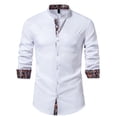 thumbnail image 2 of Blusa y camisa de manga larga con cuello alto para hombre, informal, con botones y retazos, de manga larga y cuello alto., 2 of 9