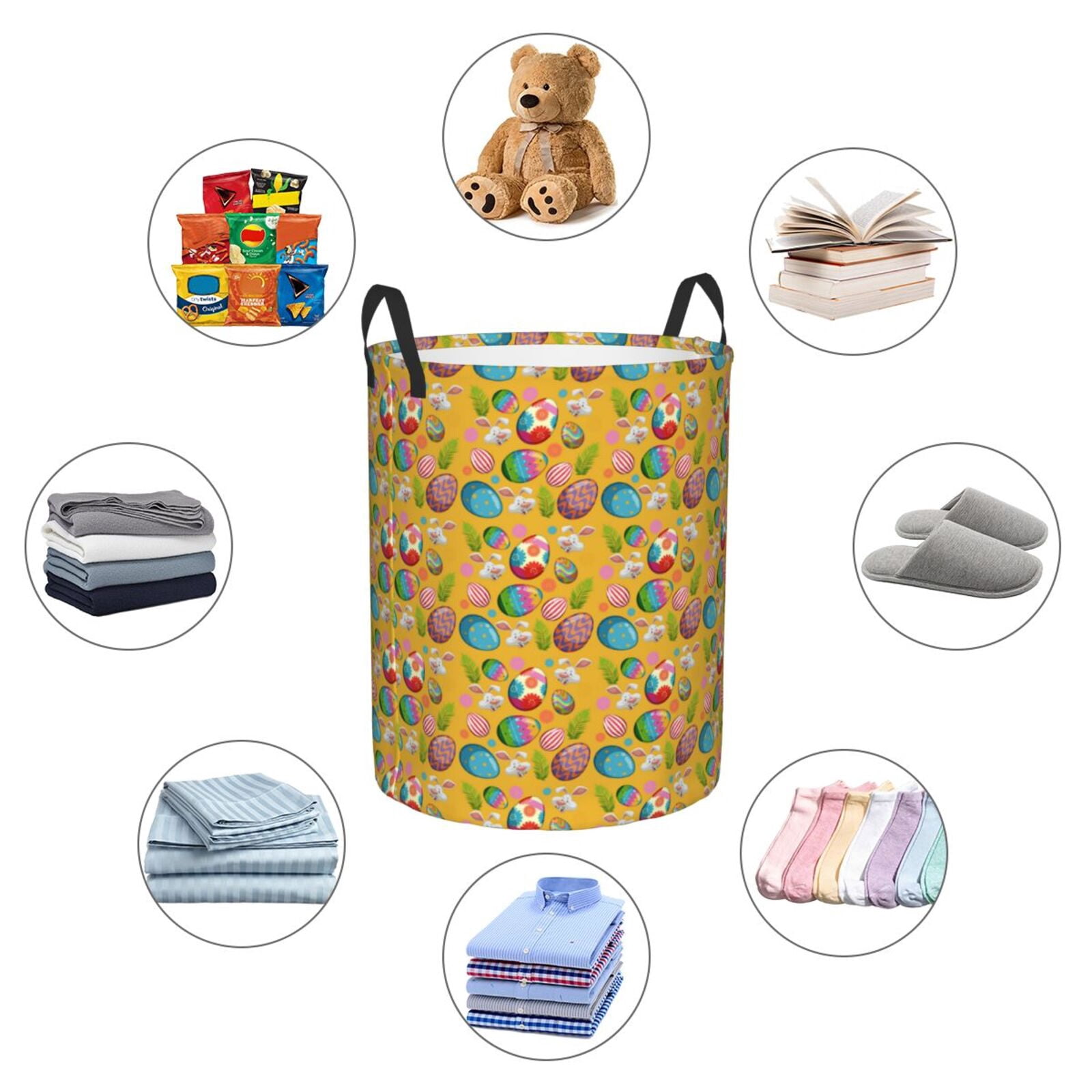 Gukieu Easter Print Round Dirty Clothes Bag, Waterproof Standing Home Bathroom Storage Basket Car Trunk Storage Bag-Small