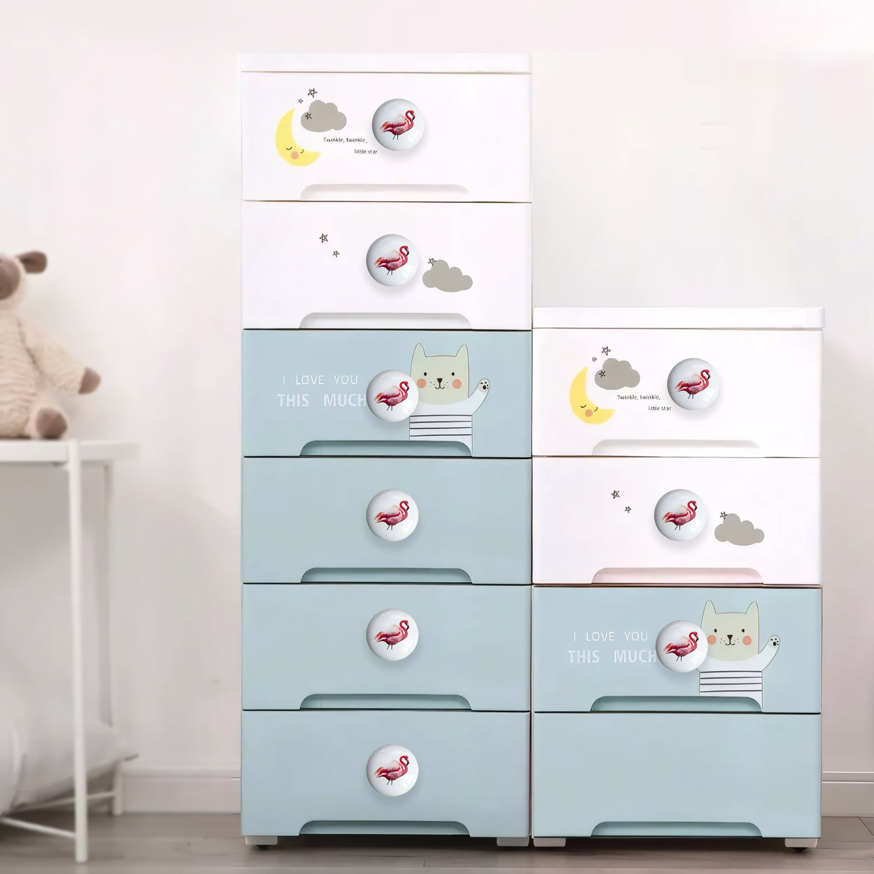 Jamjam Flamingo Ceramics Knob Handles Set of 8 1.5" Cute Unique Kitchen Cabinet Door Dresser Drawer