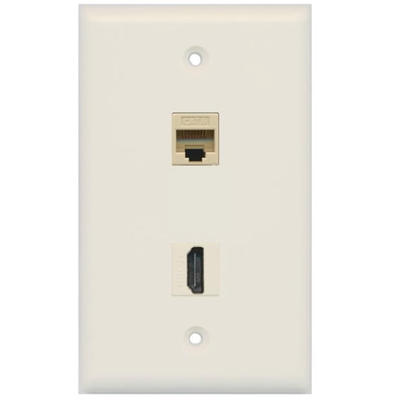 RiteAV - 1 Cat6 Ethernet and 1 HDMI Port Wall Plate - Light Almond - Bracket Included