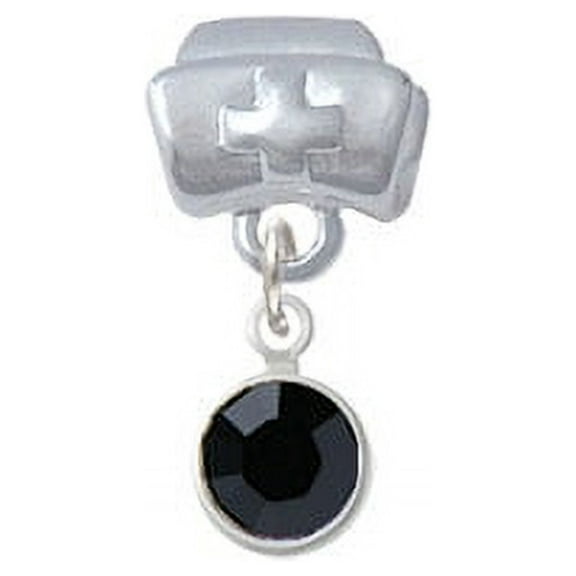 Crystal Black Channel Drop - Nurse Hat Charm Bead